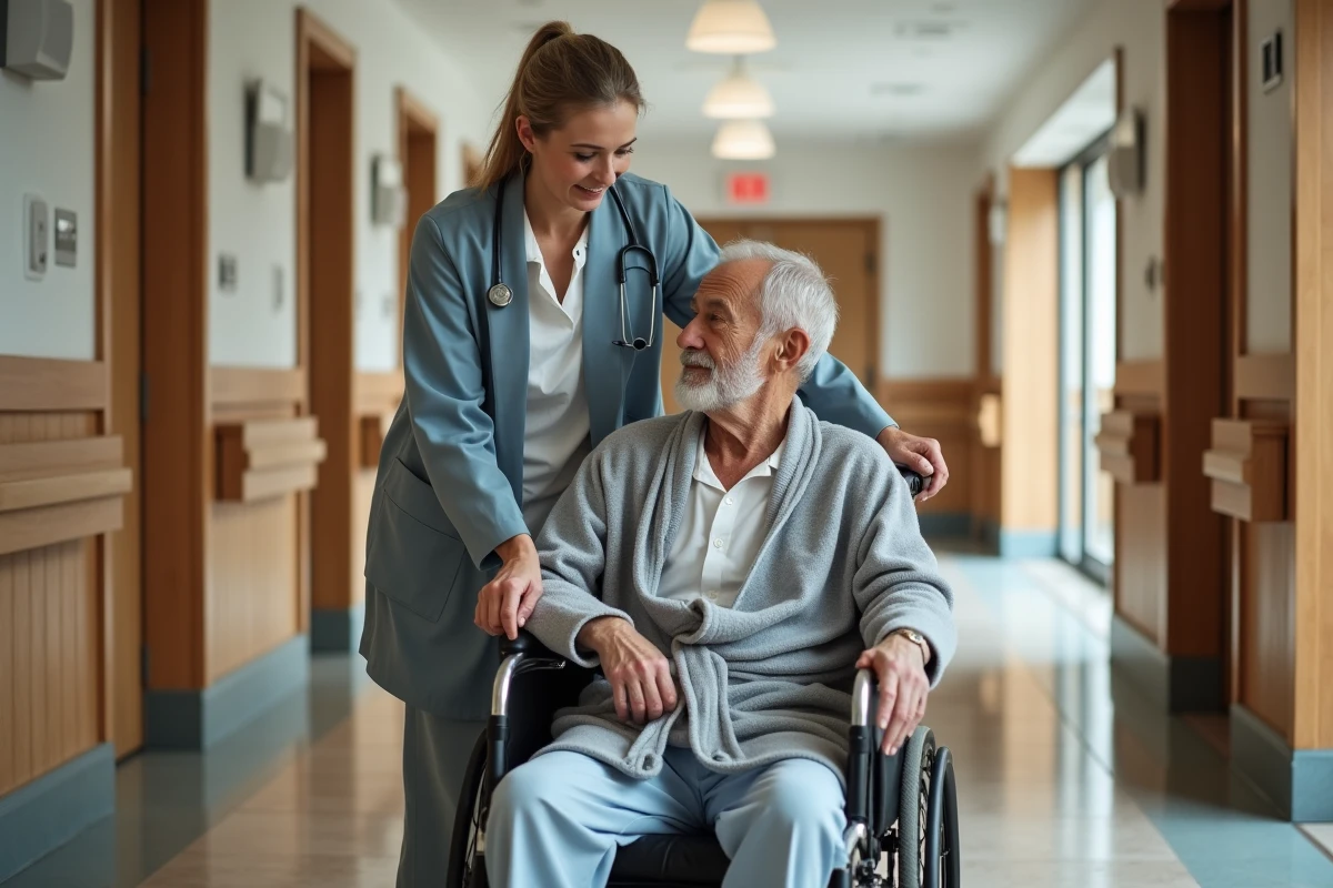 Aide aidant assistance une personne agee en fauteuil