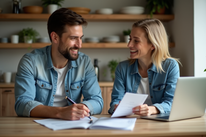 Jeune homme et mère discutent des factures à la maison