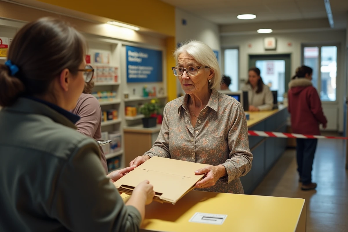 Personne âgée envoyant son dossier de demande APA GIR 4 à la poste par courrier recommandé
