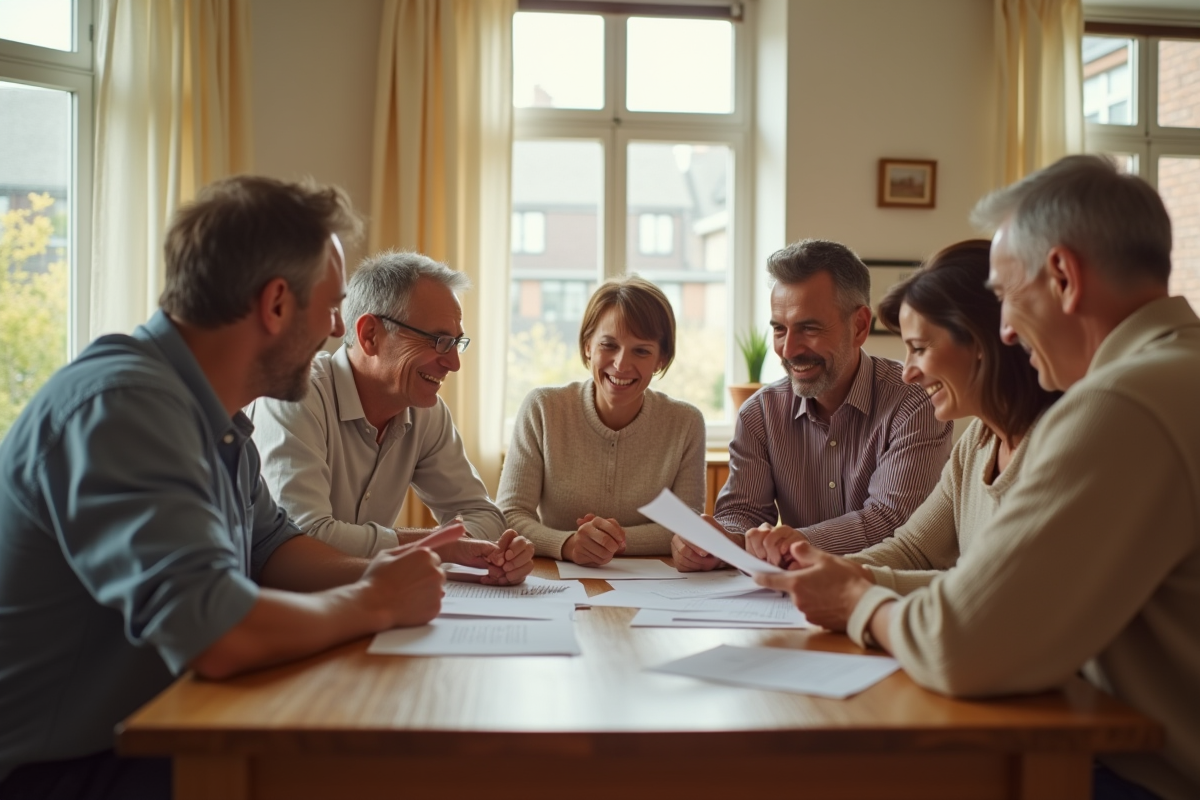 Famille multigenerational autour d'une table ensoleillée