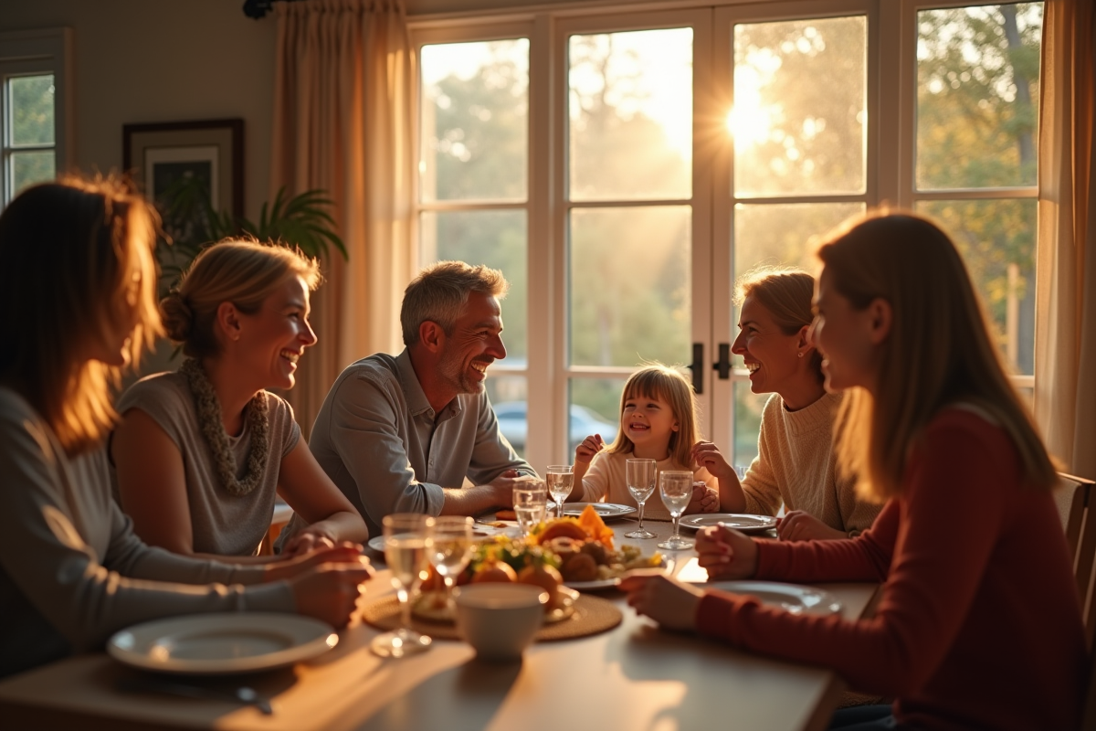 Famille multigenerational autour d'un dîner convivial