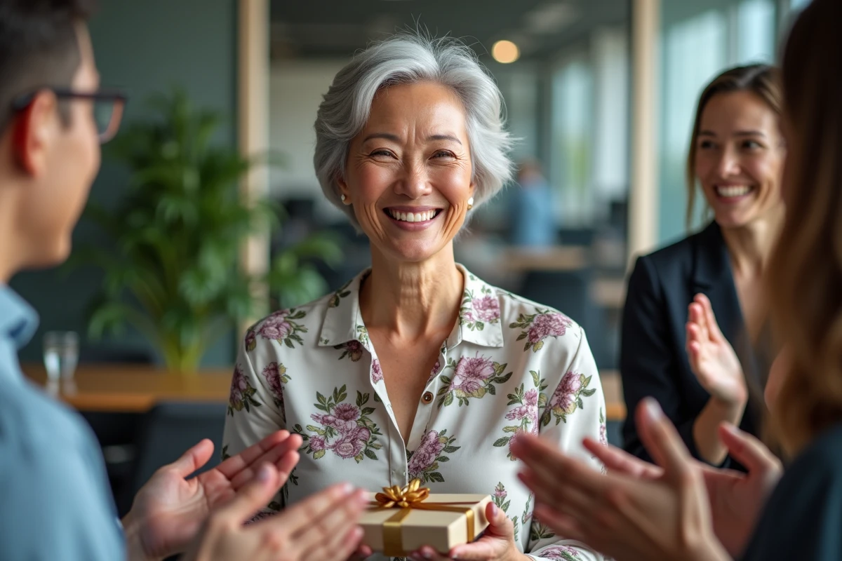 Femme souriante recevant un cadeau d