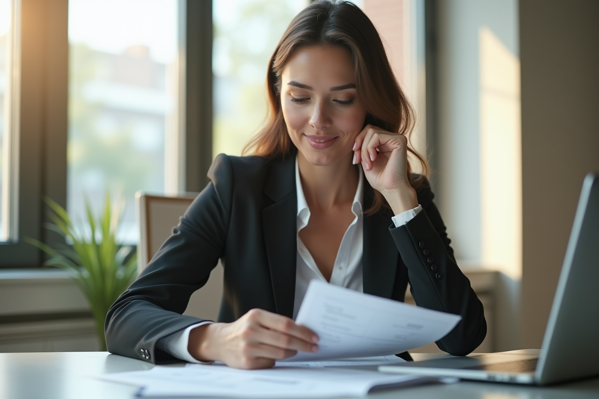 Femme d'affaires confiante travaillant à un bureau moderne