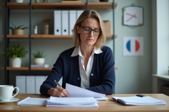 Femme d'âge moyen dans un bureau organisé et lumineux