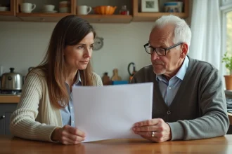 Femme d'affaires expliquant des documents à un homme âgé