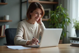 Femme assise à un bureau moderne en train de récupérer ses identifiants