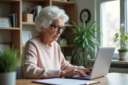 Femme senior travaillant &agrave; son bureau &agrave; domicile