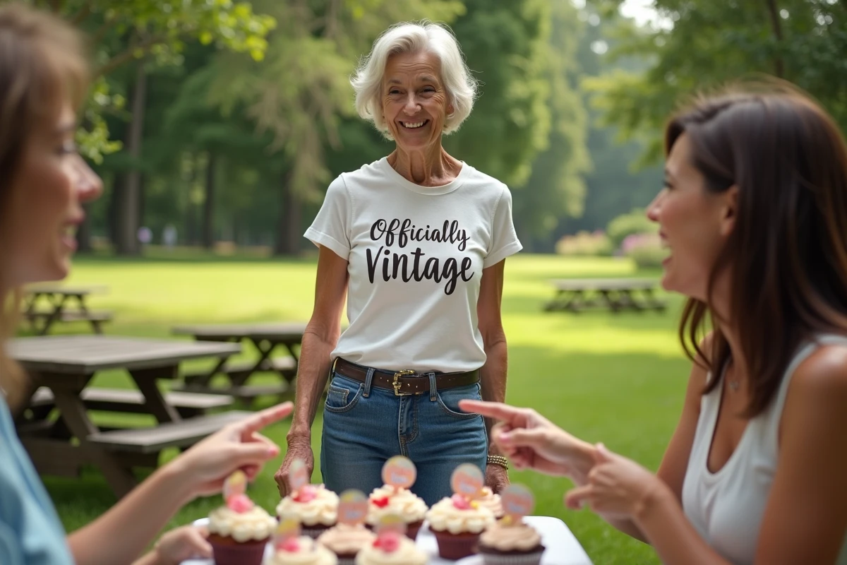 Femme de 60 ans en T-shirt humoristique lors d
