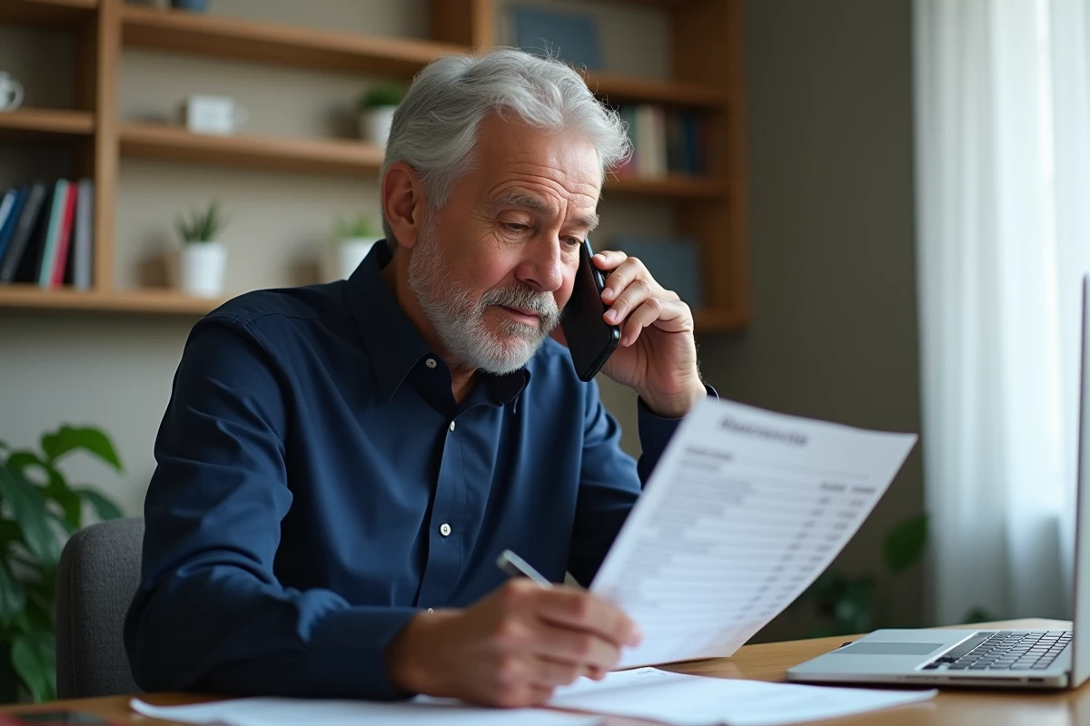 Un homme négocie par téléphone les prix d'un service de livraison de repas à domicile depuis son bureau