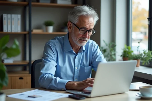 Homme mature vérifiant son compte retraite pro btp au bureau