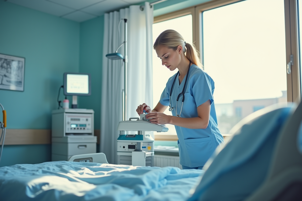 Infirmière ajustant les commandes d