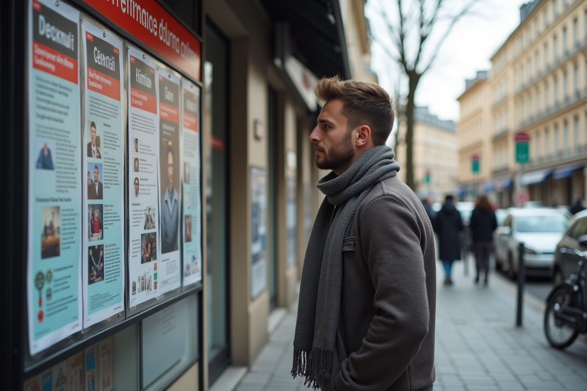 Jeune homme regardant un panneau d
