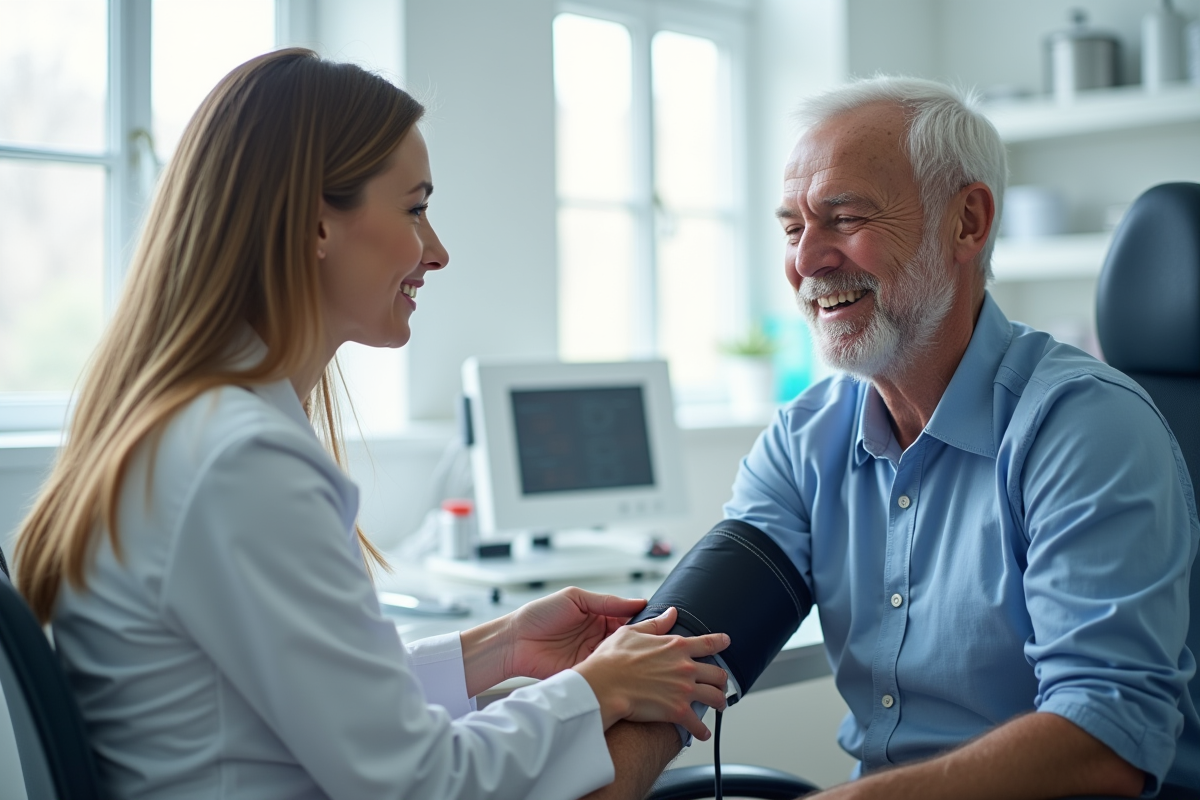 Une médecin prend la tension d