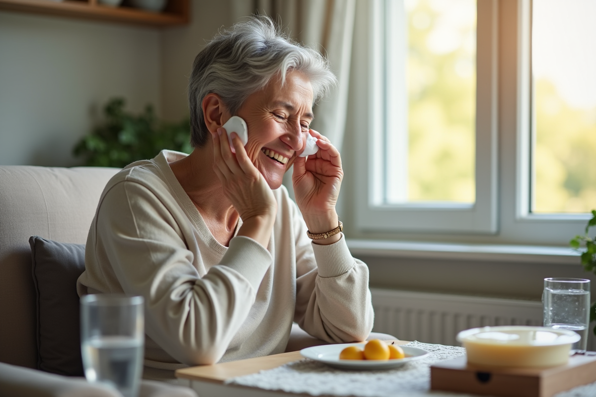 Personne souriante reposant à la maison avec un gel dentaire