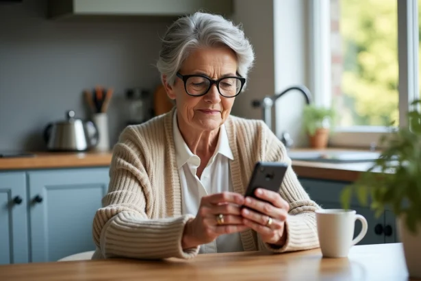 Femme senior scanne sa carte SNCF avec son smartphone