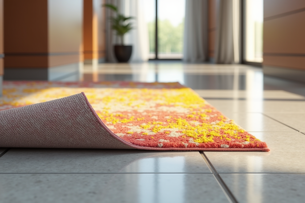 Tapis coloré dans un couloir moderne avec adhésif dessous